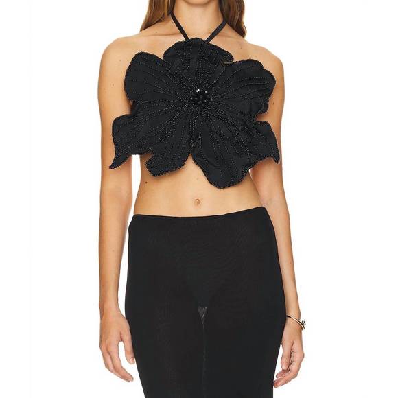 NEW PATBO hand beaded flower top in black - Picture 1 of 3